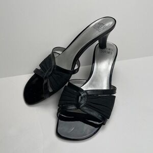 VTG‎ Y2K Leather Kitten Heels in Black  Leather Gothic Glam Women's Size 9 Mules